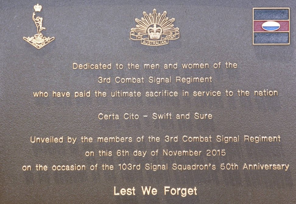 3CSR Plaque on the occasion of 103 Sig Sqn 50th Birthday