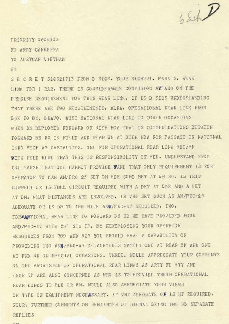 Message from Army Office Signals