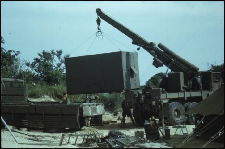 AN/MRC-69 Shelter being lifted on to Truck